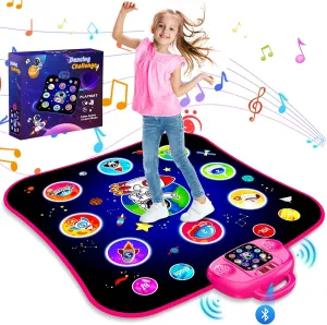 Gifts for 7 Year Old Girl Toys Age 6-8 Electronic Dance Pad with Light-up 8 Button Bluetooth Music Dance Mat with 5 Game Modes Birthday Toys Gifts for 3 4 5 6 7 8 9 10  Year Old Girls Pink