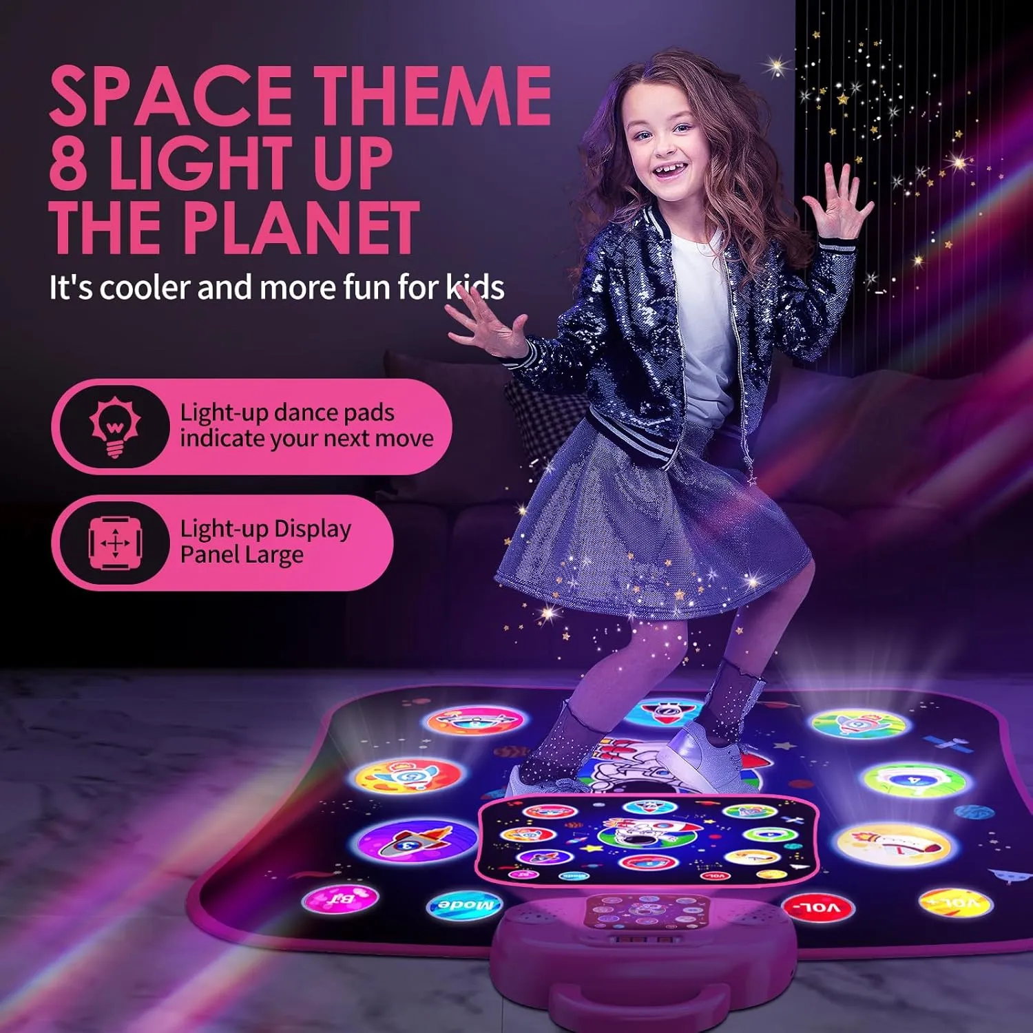 Gifts for 7 Year Old Girl Toys Age 6-8 Electronic Dance Pad with Light-up 8 Button Bluetooth Music Dance Mat with 5 Game Modes Birthday Toys Gifts for 3 4 5 6 7 8 9 10  Year Old Girls Pink