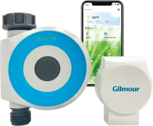 Gilmour Single Outlet Smart Water Timer, WiFi Automatic Watering System, Rain Delay, Battery Operated