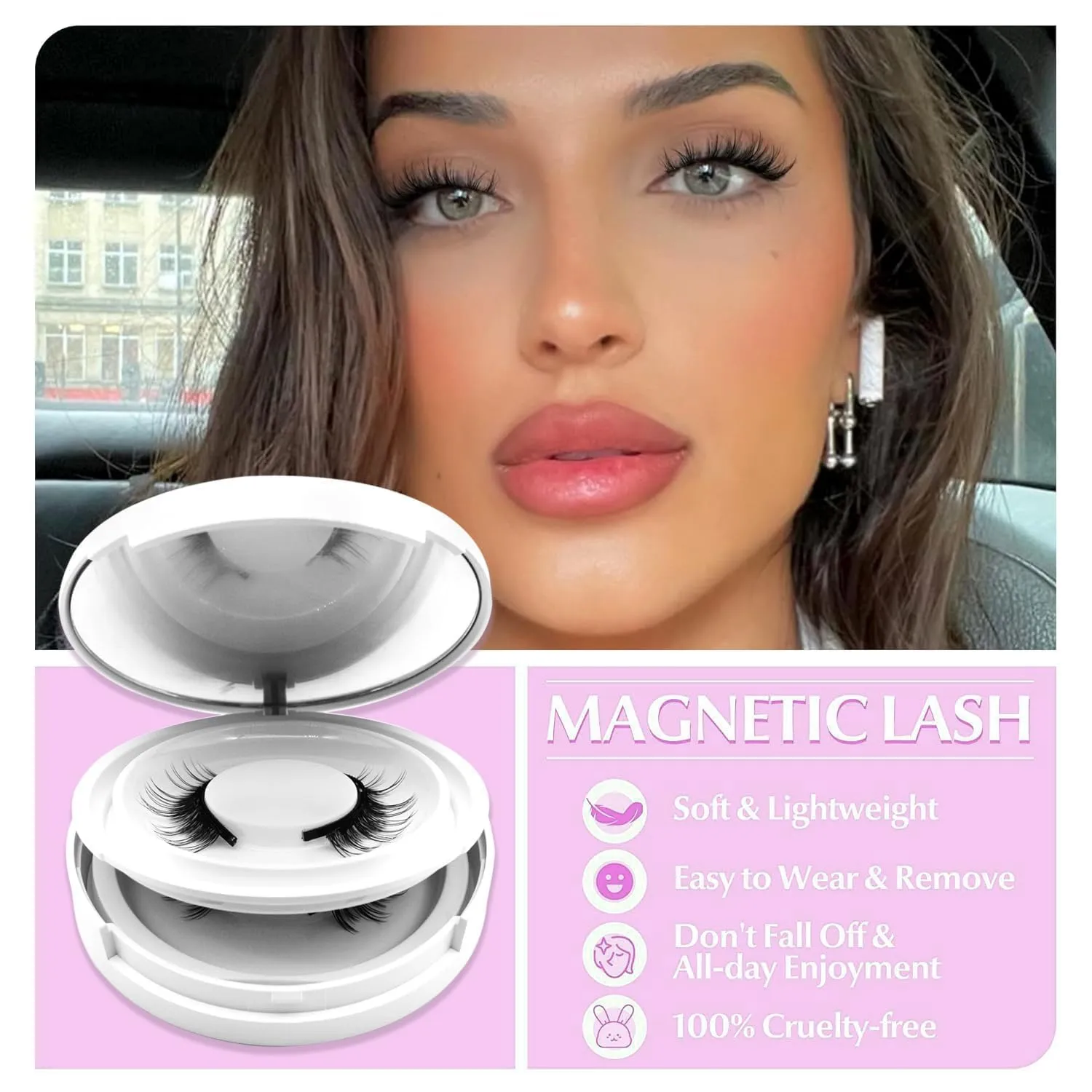 Ginani Magnetic Eyelashes with Applicator,Magnetic Eyelashes Natural Look, Ginani Magnet Lashes without Eyeliner,No Glue Needed Soft Lashes Kit for Women(Devil Camellia Iris Simple)