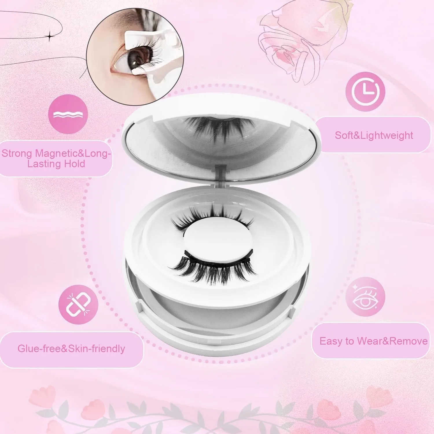 Ginani Magnetic Eyelashes with Applicator,Magnetic Eyelashes Natural Look, Ginani Magnet Lashes without Eyeliner,No Glue Needed Soft Lashes Kit for Women(Devil Camellia Iris Simple)