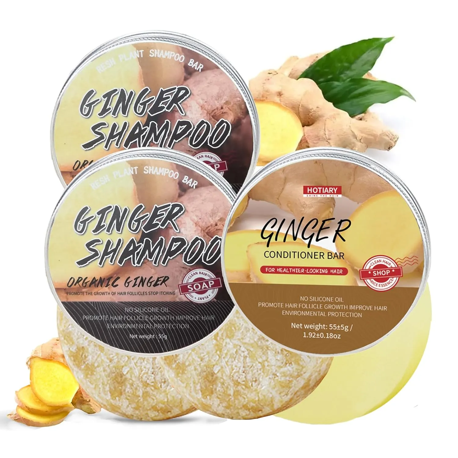 Ginger Hair Growth Shampoo Bar and Conditioner Set, Natural Ginger Shampoo Soap Bar for Hair Regrowth Anti Hair Loss, Active Follicles, PH Balance, 0 Silicone Oil