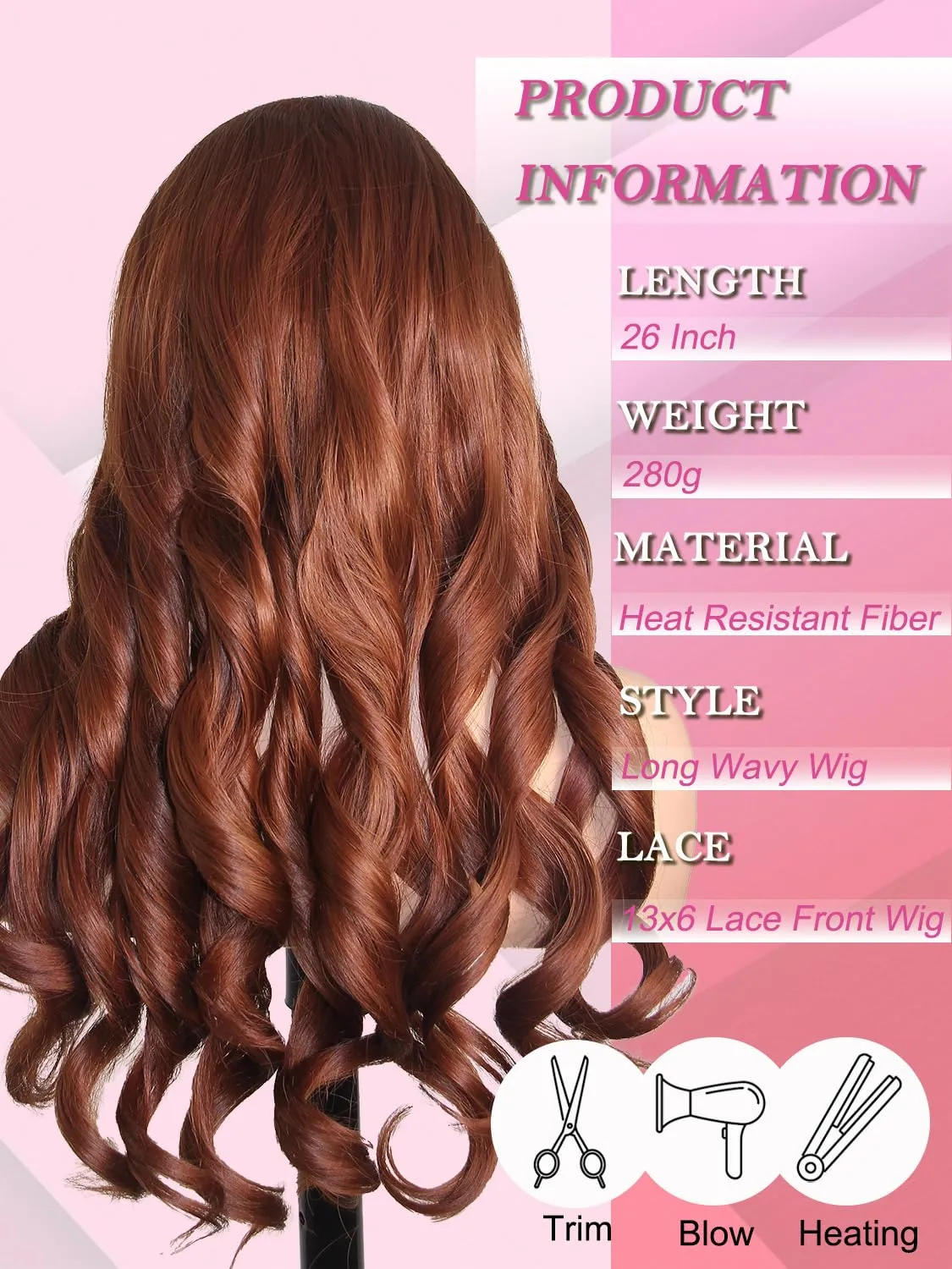 Ginger Orange Synthetic Lace Front Wig for Women, 13x6 Lace Front, Long Wavy with Baby Hair, Deep Parting, Natural Hairline, Hd Lace, Heat Resistant Fiber Wig 26 Inch