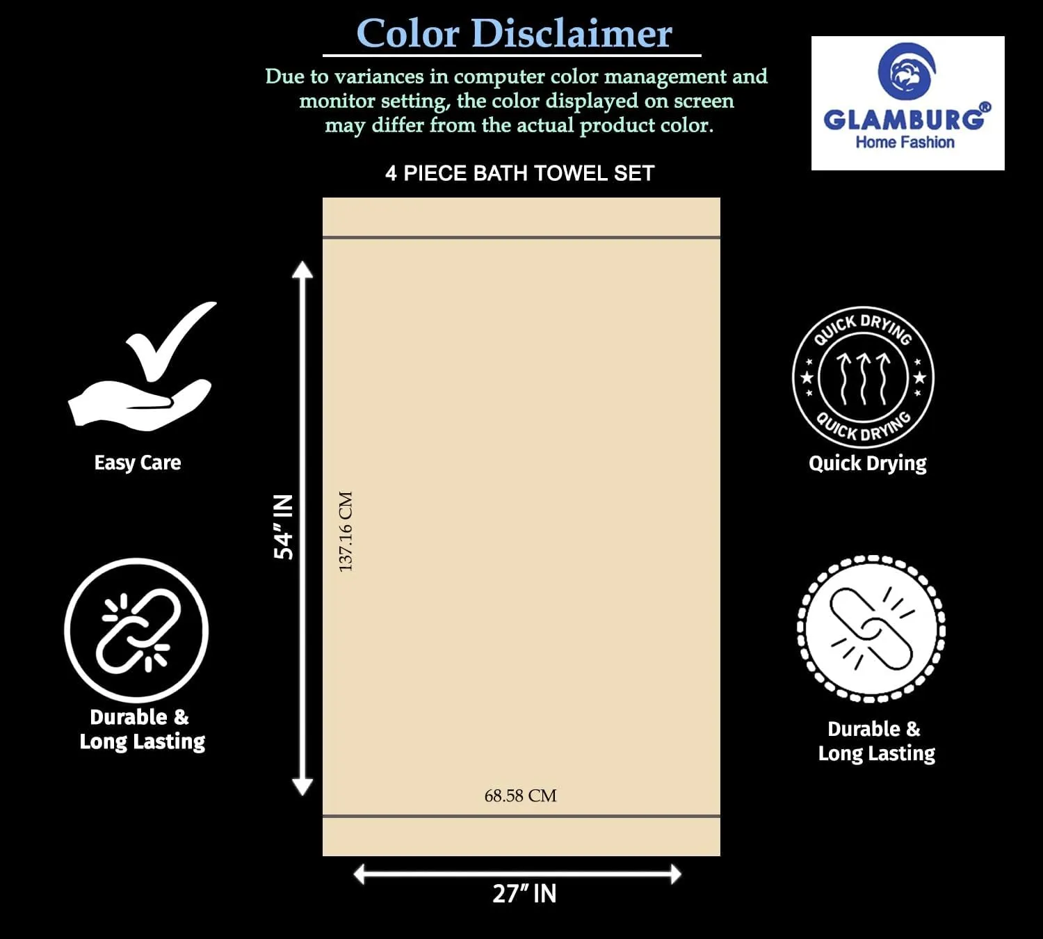 GLAMBURG Premium Cotton 4 Pack Bath Towel Set - 100% Pure Cotton - 4 Bath Towels 27x54 - Ideal for Everyday use - Ultra Soft & Highly Absorbent - Jade