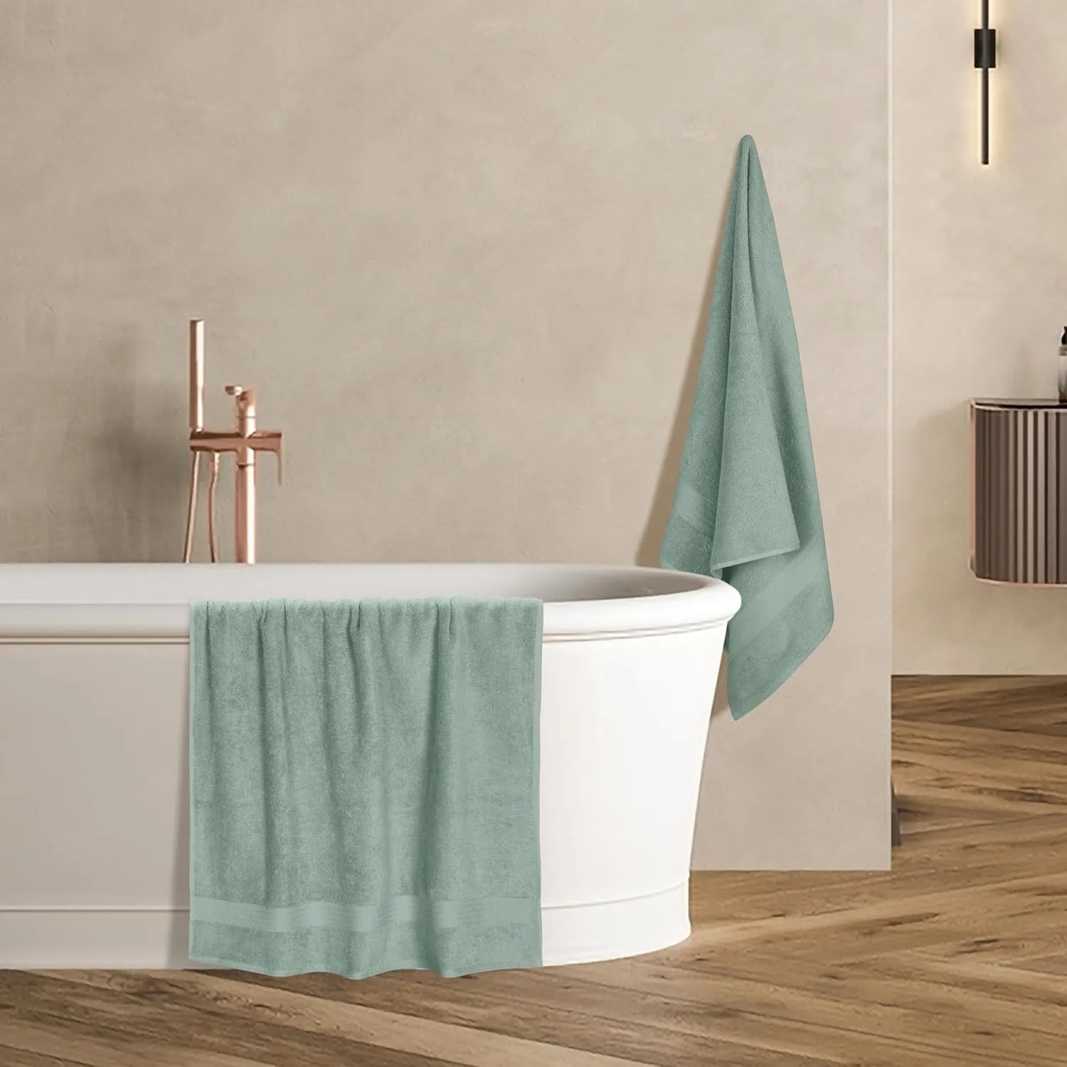 GLAMBURG Premium Cotton 4 Pack Bath Towel Set - 100% Pure Cotton - 4 Bath Towels 27x54 - Ideal for Everyday use - Ultra Soft & Highly Absorbent - Jade