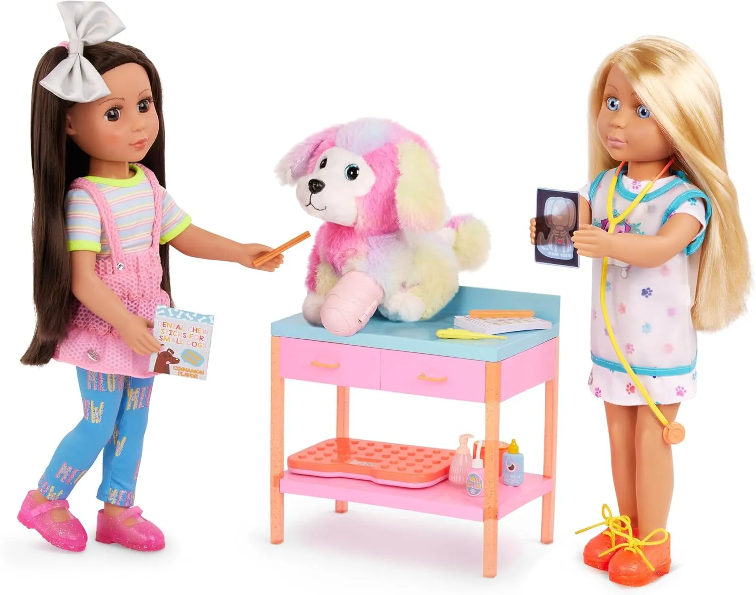 Glitter Girls – Kids Toy Vet Set – Plush Dog & Medical Toys – Doll Furniture – Posable Pet with Pink Fur – Toys for Kids 3 Years  – Sniffles & Vet Table Playset