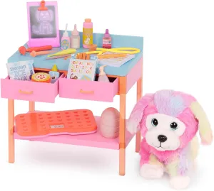 Glitter Girls – Kids Toy Vet Set – Plush Dog & Medical Toys – Doll Furniture – Posable Pet with Pink Fur – Toys for Kids 3 Years  – Sniffles & Vet Table Playset