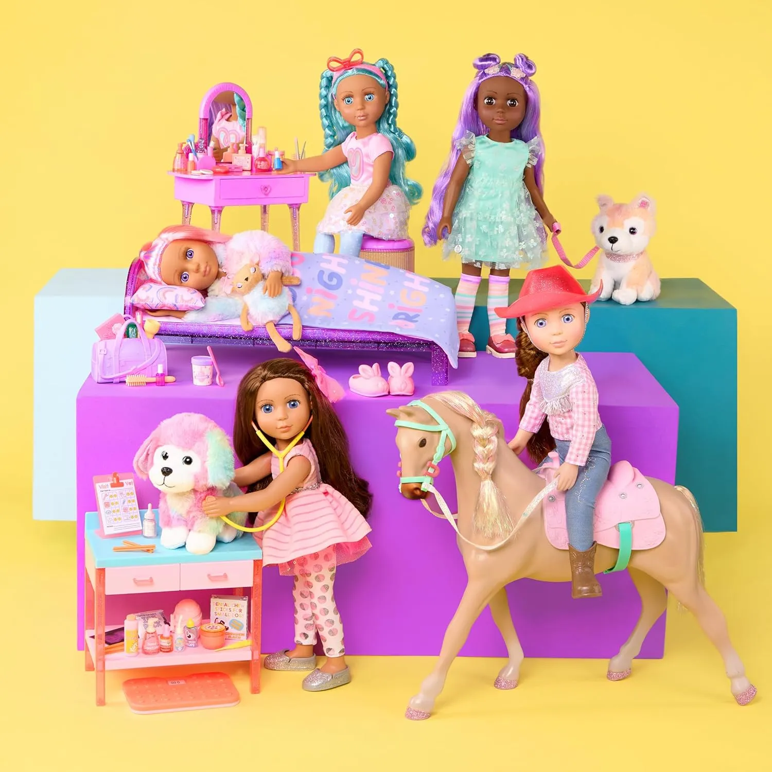 Glitter Girls – Kids Toy Vet Set – Plush Dog & Medical Toys – Doll Furniture – Posable Pet with Pink Fur – Toys for Kids 3 Years  – Sniffles & Vet Table Playset
