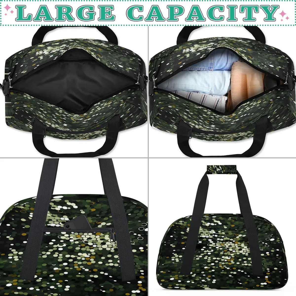 Glitter Sequin Kids Overnighter Duffel Bags for Boys, Carry-On Size Sports Gym Bag with Front Zipper Pocket for School Practice or Overnight Travel Weekender Sleepover Tote Bag