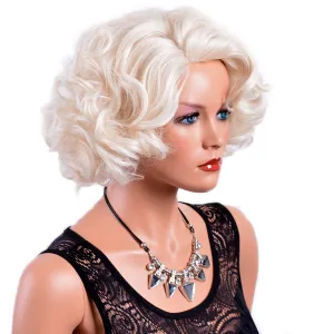 GNIMEGIL Short Big Curly Wavy Layered Wigs for Women Cosplay Wig Coser Party Costume Synthetic Hair Platinum Blonde Halloween Wigs (Platinum Blond Stud Earrings White Gloves)