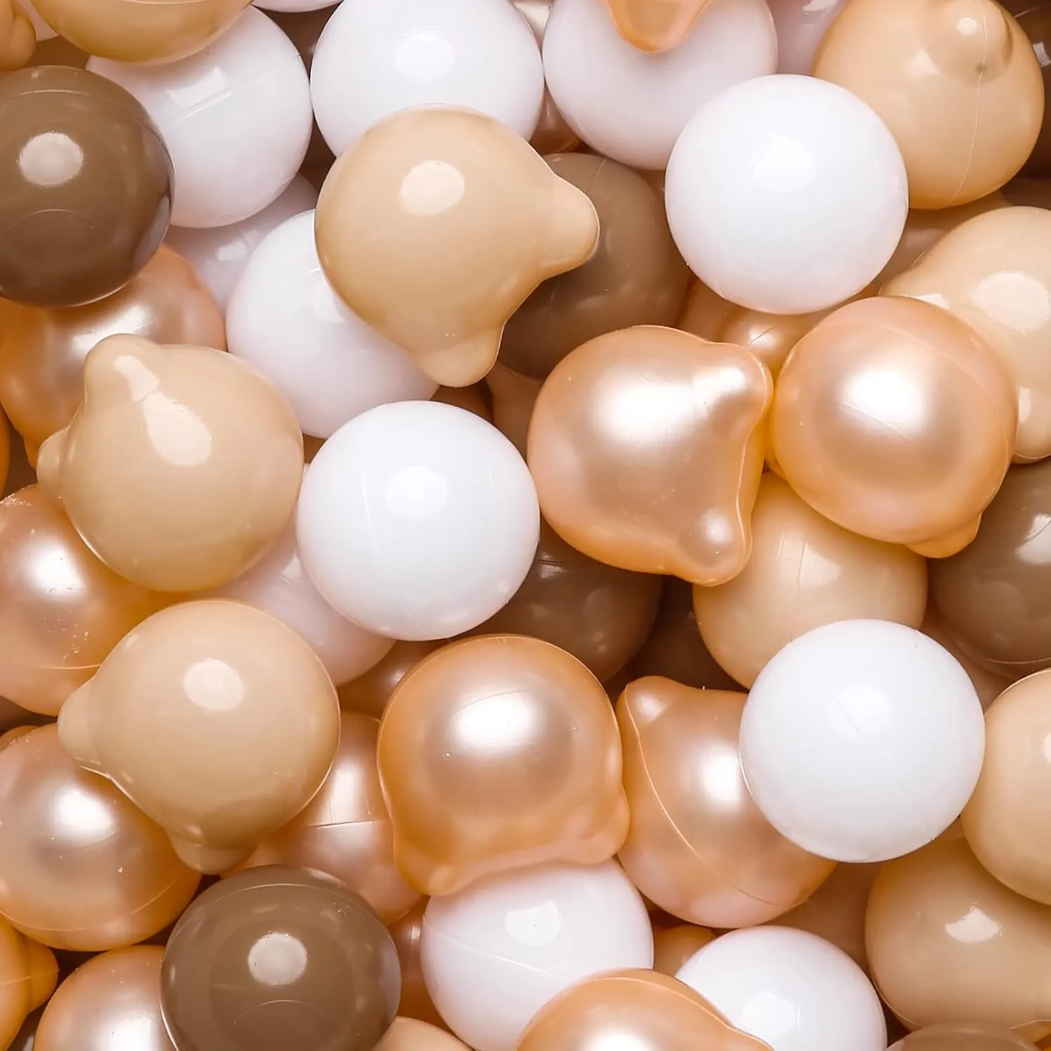 GOGOSO Bear Ball Pit Balls Shapes BPA Free Plastic Play Balls Crush Proof Kids Toddlers Baby Pastel Pelotas Toy Shaped Giant Friendship Bracelet, 2.15inch 100pcs, Brown Beige Gold White