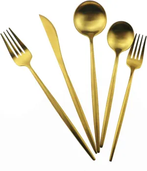 Gold Flatware, Royal 20 Piece Luxury Matte Finish 18/10 Stainless Steel Tableware Sets for 4 Including Forks Spoons Knives, Camping Silverware Travel Utensils Set Cutlery (Gold)
