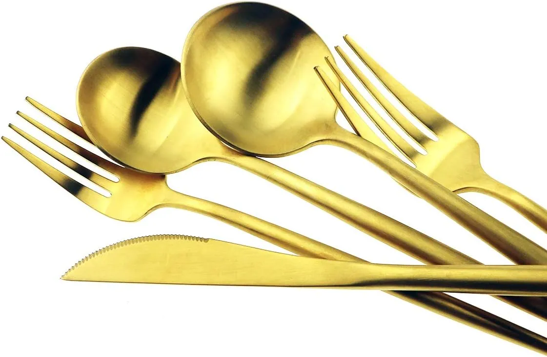 Gold Flatware, Royal 20 Piece Luxury Matte Finish 18/10 Stainless Steel Tableware Sets for 4 Including Forks Spoons Knives, Camping Silverware Travel Utensils Set Cutlery (Gold)