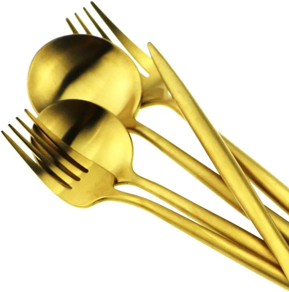 Gold Flatware, Royal 20 Piece Luxury Matte Finish 18/10 Stainless Steel Tableware Sets for 4 Including Forks Spoons Knives, Camping Silverware Travel Utensils Set Cutlery (Gold)