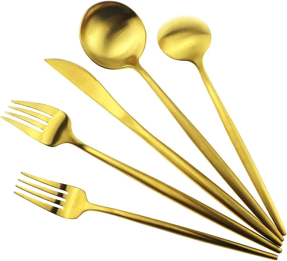 Gold Flatware, Royal 20 Piece Luxury Matte Finish 18/10 Stainless Steel Tableware Sets for 4 Including Forks Spoons Knives, Camping Silverware Travel Utensils Set Cutlery (Gold)
