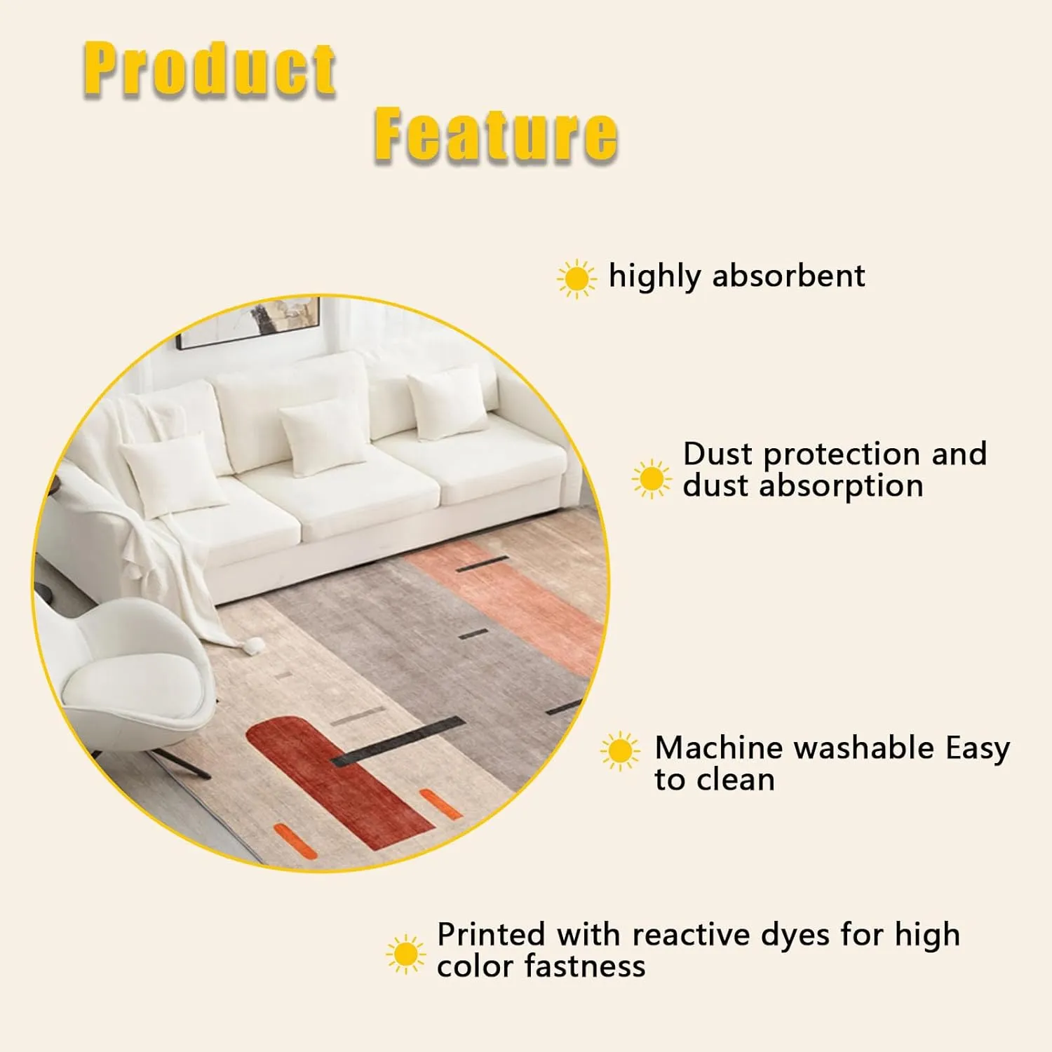 Golden Mountains Area Rug for Bedroom 5x8 Dreamy Sea of ​​Clouds Large Area Rugs Living Room Anime Style Moon Carpet for Study Bedroom Nursery, Washable Rugs Non Slip Soft Carpet