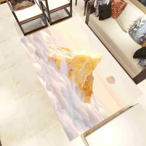 Golden Mountains Area Rug for Bedroom 5x8 Dreamy Sea of ​​Clouds Large Area Rugs Living Room Anime Style Moon Carpet for Study Bedroom Nursery, Washable Rugs Non Slip Soft Carpet