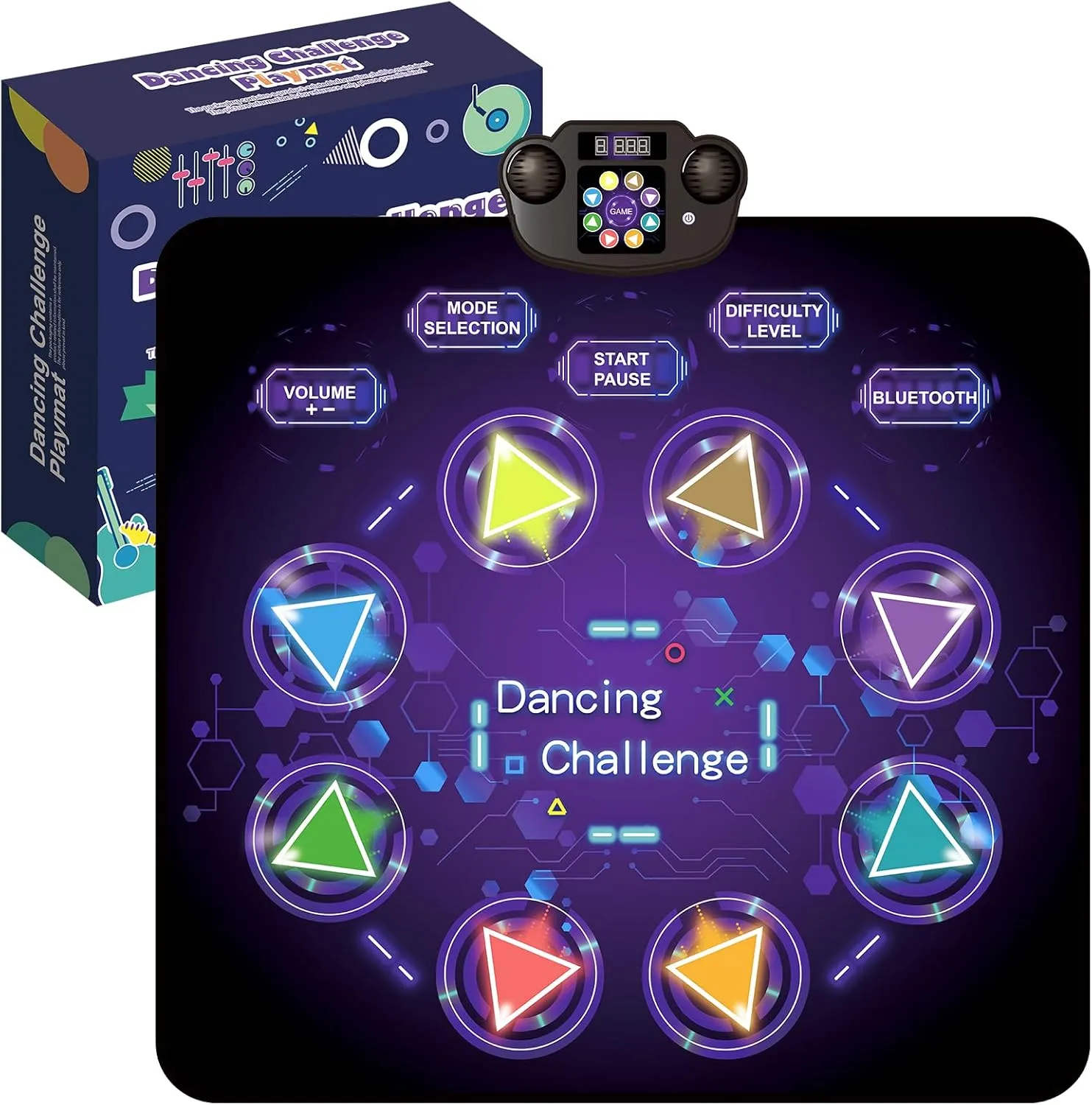 GOLDGE Kid's LED Dance Mat - 8-Button Pad with Volume Control, Music, Bluetooth, 8 Modes, 3 Difficulty Levels. Ages 3-12 (Purple)