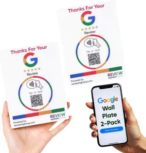 Google Review Plate (2 Plates) – NFC Tap & Smart QR Code for Instant Reviews - Works on All Phones - Reusable Zappy Speed & Pop Sign - Boost Business Reviews by Review Highway - North America Made