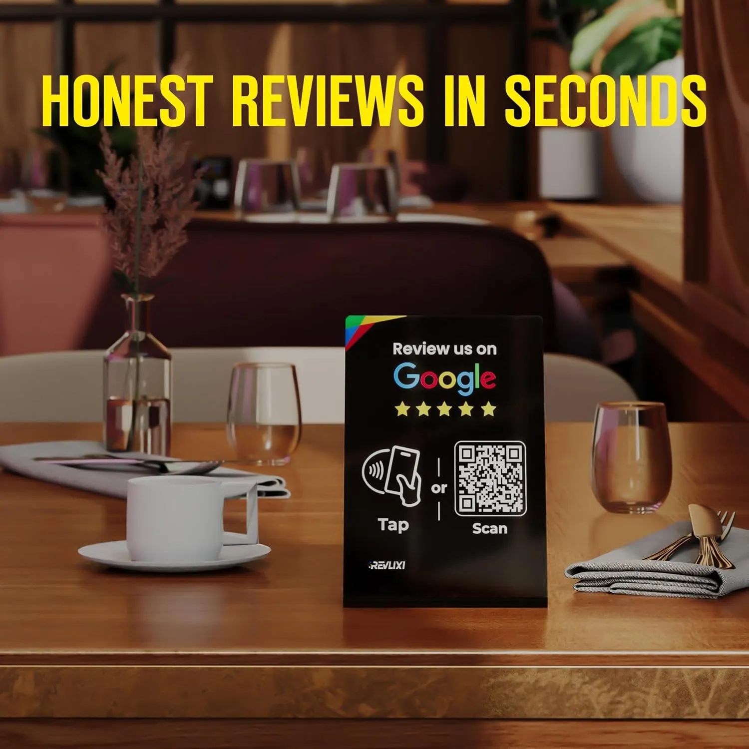 Google Review Stand (3 PCS) - Boost Reviews w/Reusable Google Review Tap Card Stand & QR Code Stand- Smart Phone & iPhone Compatible - Boost Google Reviews for Online Growth - Acrylic (Black)
