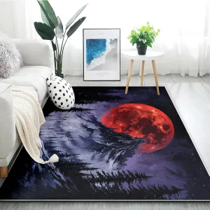 Gothic Mountain Area Rugs for Bedroom Living Room, 4X6 Super Soft Red Sun Indoor Carpets, Dark Moonlight Carpet for Boys Girls Adults Apartment Nursery Home Décor