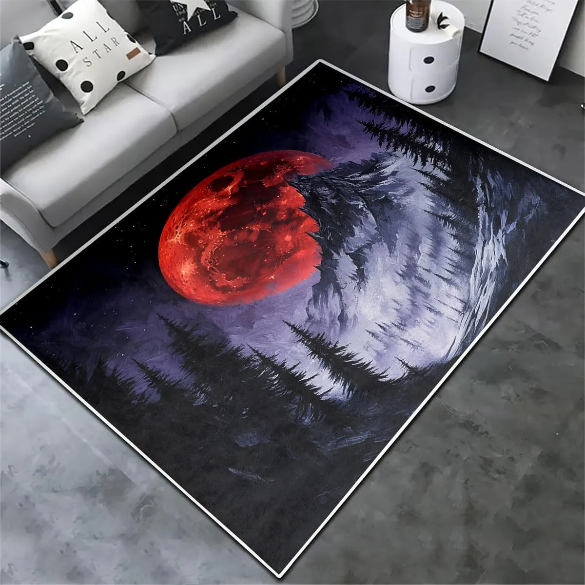 Gothic Mountain Area Rugs for Bedroom Living Room, 4X6 Super Soft Red Sun Indoor Carpets, Dark Moonlight Carpet for Boys Girls Adults Apartment Nursery Home Décor