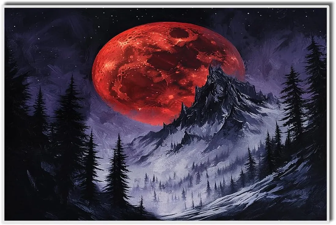 Gothic Mountain Area Rugs for Bedroom Living Room, 4X6 Super Soft Red Sun Indoor Carpets, Dark Moonlight Carpet for Boys Girls Adults Apartment Nursery Home Décor