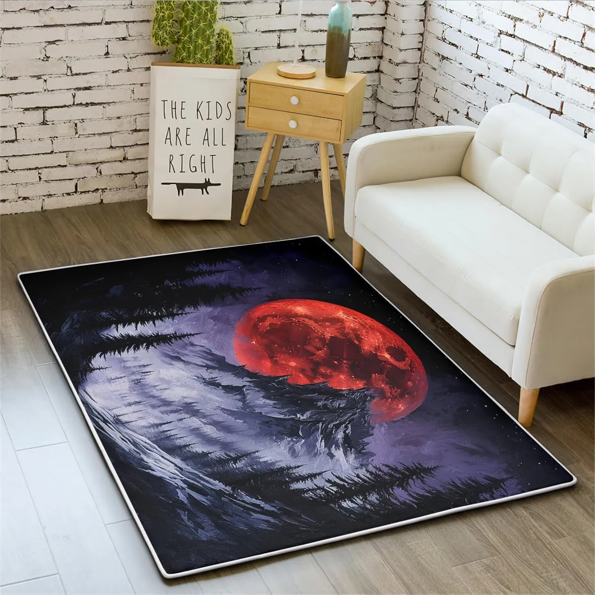 Gothic Mountain Area Rugs for Bedroom Living Room, 4X6 Super Soft Red Sun Indoor Carpets, Dark Moonlight Carpet for Boys Girls Adults Apartment Nursery Home Décor