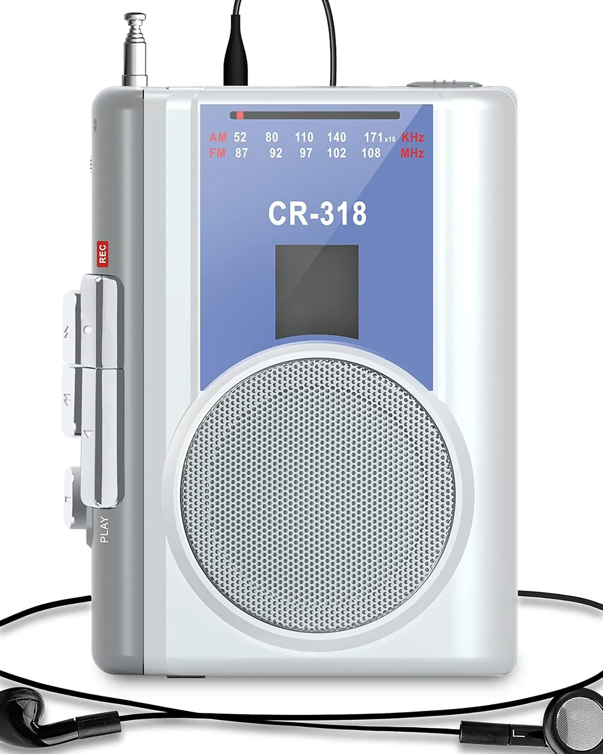 Gracioso Protable Cassette Recorder Player: AM FM Compact Cassette Tape Player with Big Speaker & Earphone Jack, Build in Microphone,Microcassette Player Powered by DC or AA Battery