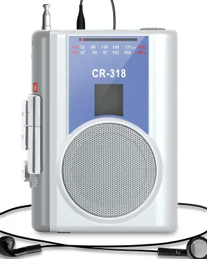 Gracioso Protable Cassette Recorder Player: AM FM Compact Cassette Tape Player with Big Speaker & Earphone Jack, Build in Microphone,Microcassette Player Powered by DC or AA Battery
