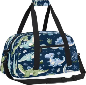 Green Dinosaur Kids Overnighter Duffel Bags for Boys, Carry-On Size Sports Gym Bag with Front Zipper Pocket for School Practice or Overnight Travel Weekender Sleepover Tote Bag