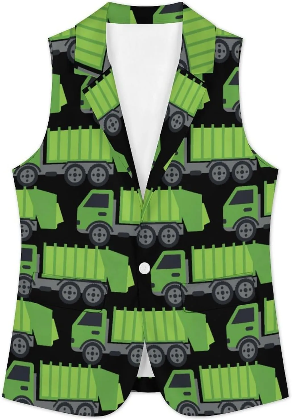 Green Garbage Truck Women's Waistcoat Vest V-Neck Casual Suit Sleeveless Blazer