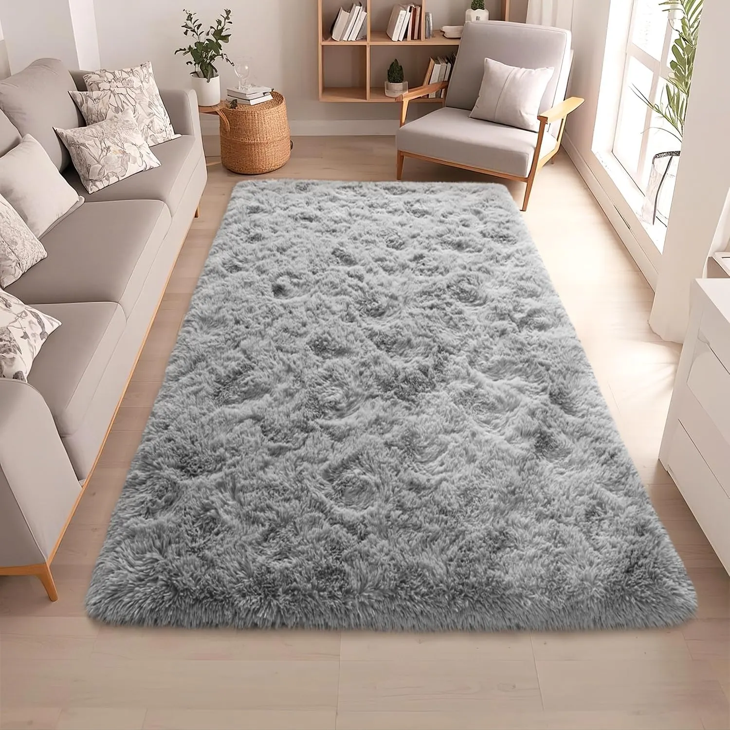 Grey Rug for Bedroom 6x9 Feet - Ultra Soft Faux Fur Area Rug - Plush Non-Slip Shaggy Carpet for Living Room, Cozy Fluffy Floor Rug for Home Decor