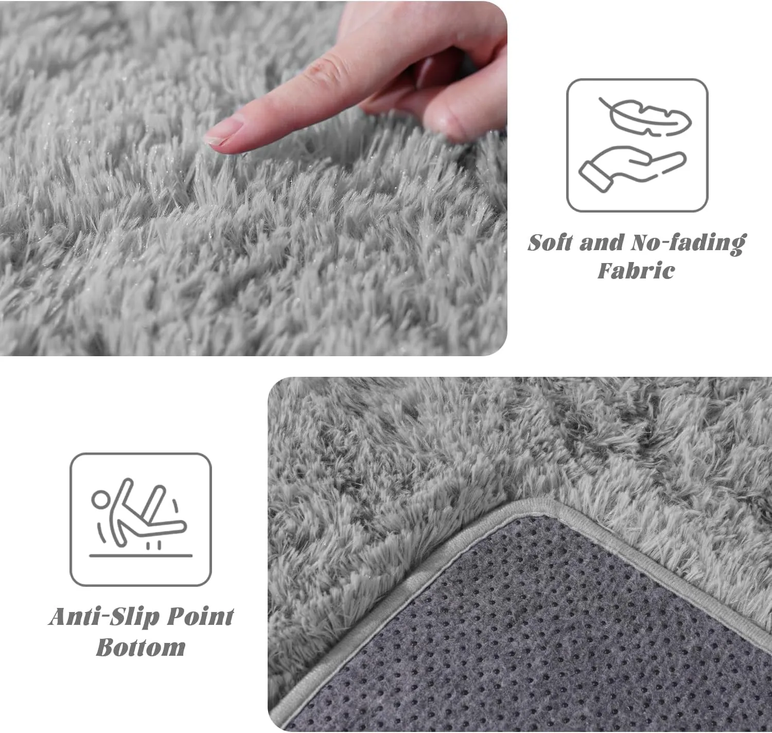 Grey Rug for Bedroom 6x9 Feet - Ultra Soft Faux Fur Area Rug - Plush Non-Slip Shaggy Carpet for Living Room, Cozy Fluffy Floor Rug for Home Decor