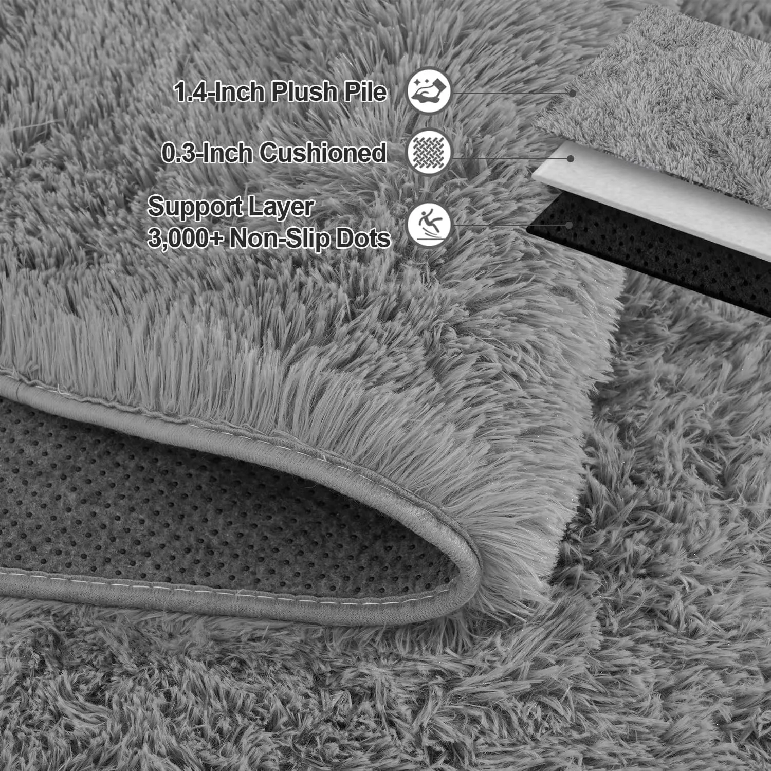 Grey Rug for Bedroom 6x9 Feet - Ultra Soft Faux Fur Area Rug - Plush Non-Slip Shaggy Carpet for Living Room, Cozy Fluffy Floor Rug for Home Decor