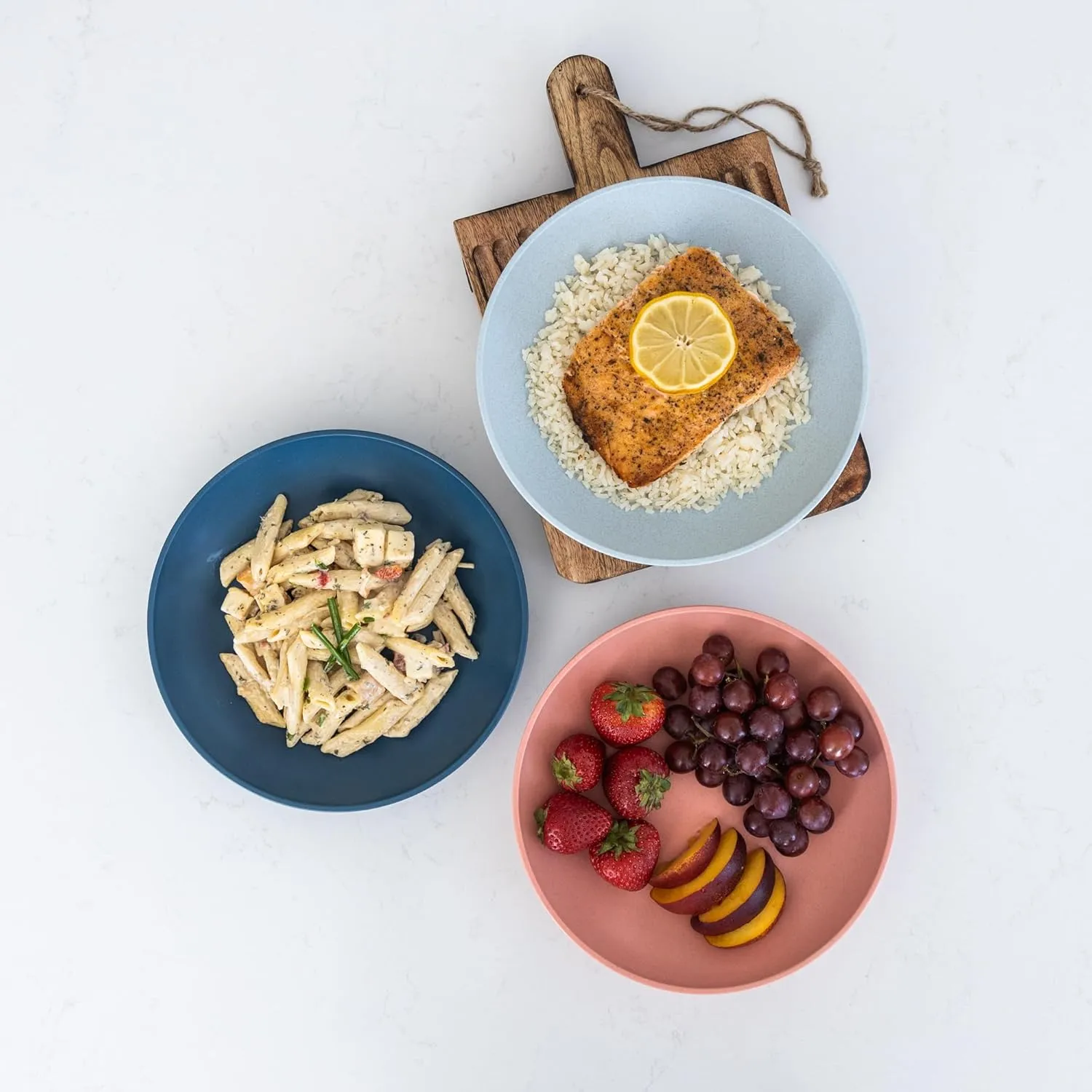 Grow Forward Premium Wheat Straw Pasta Bowls - 30oz Unbreakable Wide & Shallow Dinner Plate Bowls Set of 6 - Microwave Safe Reusable Plastic Pasta Bowls for Kids, Adults, Salad, Camping, RV - Tropical