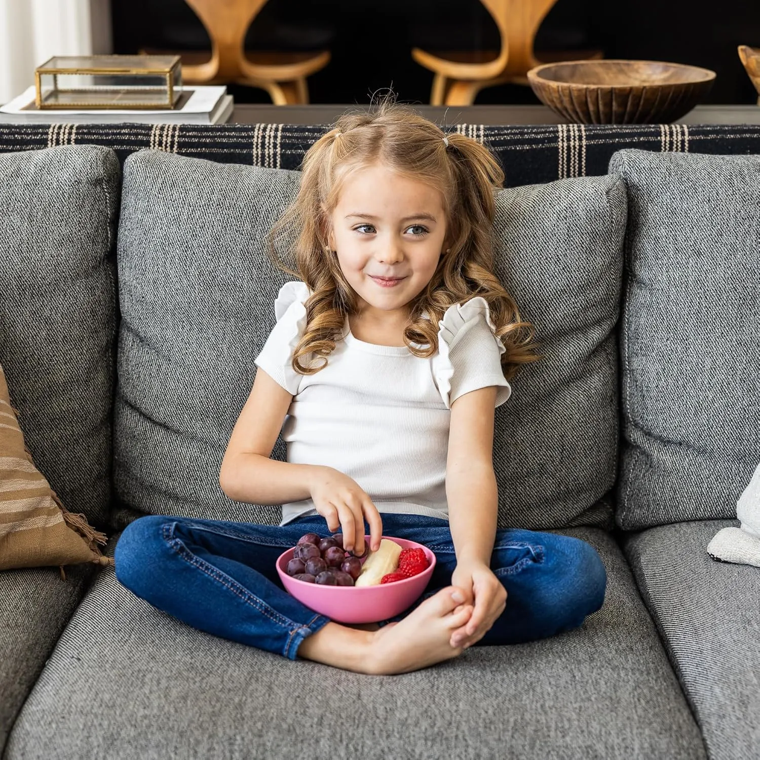 Grow Forward Wheat Straw Kids Plates and Bowls Sets - 8-Piece Unbreakable Dishwasher & Microwave Safe Plastic Plates for Kids - Reusable Non Toxic BPA-Free Dinnerware for Children - Floral