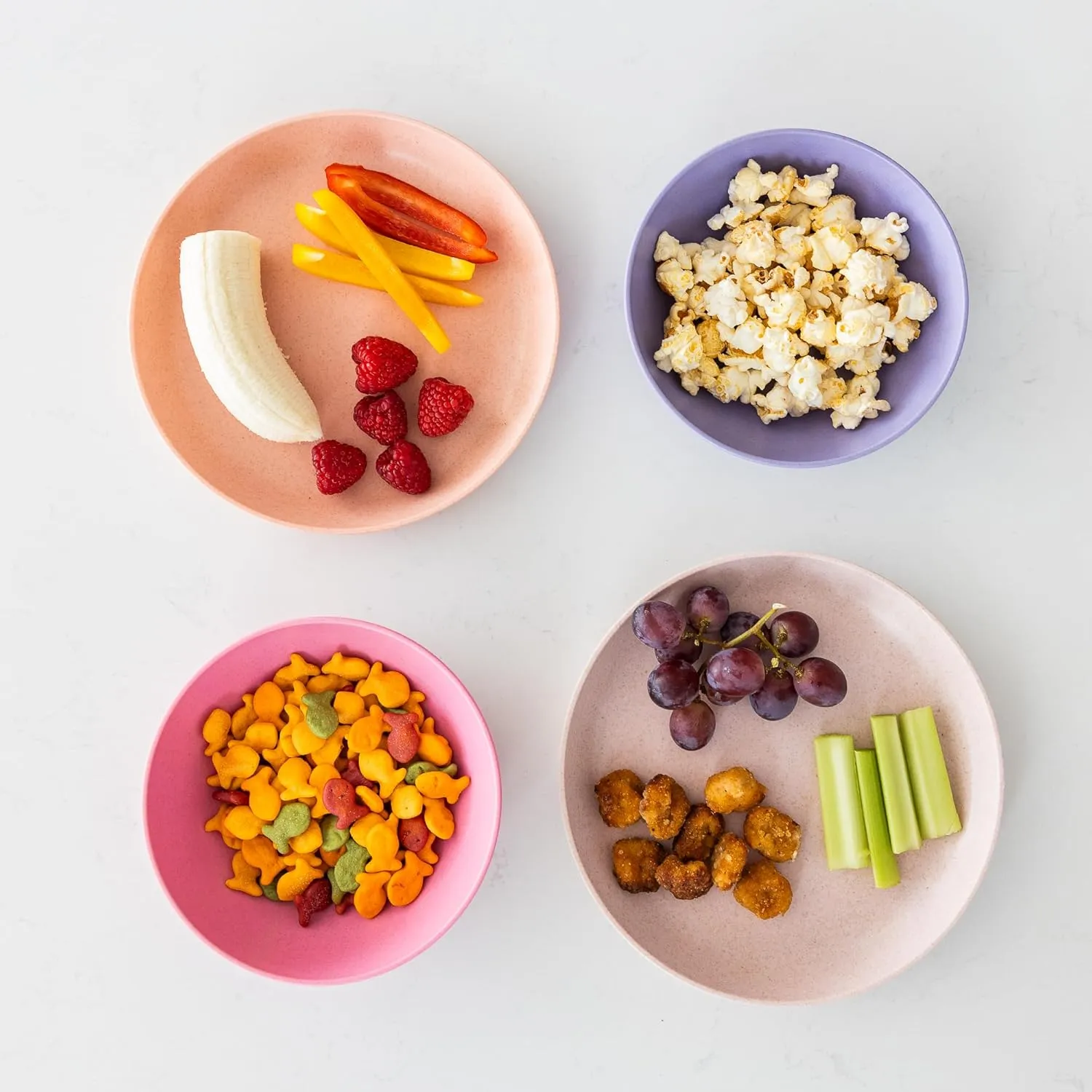 Grow Forward Wheat Straw Kids Plates and Bowls Sets - 8-Piece Unbreakable Dishwasher & Microwave Safe Plastic Plates for Kids - Reusable Non Toxic BPA-Free Dinnerware for Children - Floral
