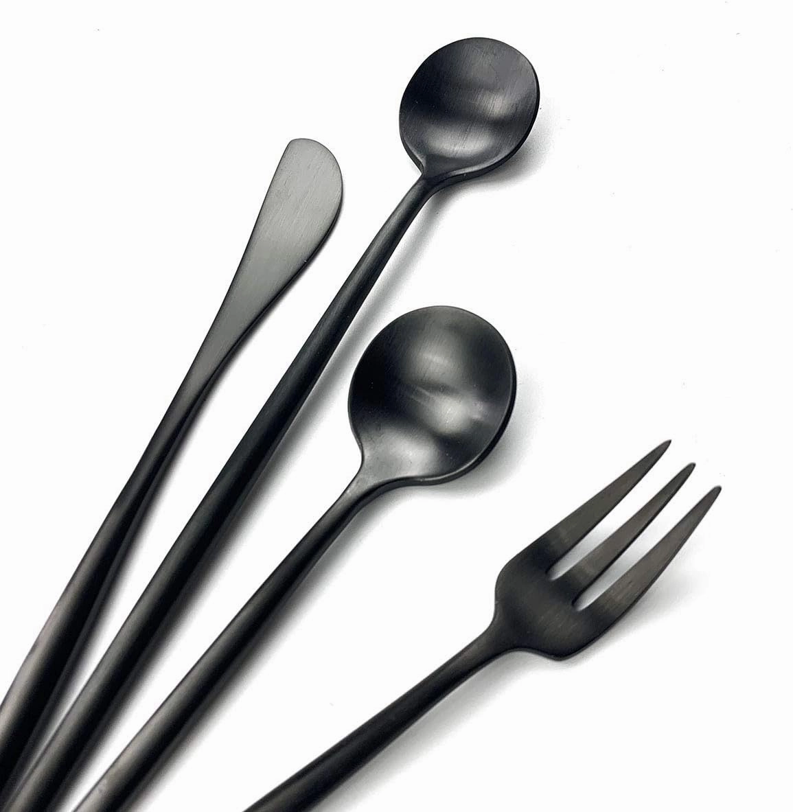 Gugrida Black Flatware Set, Royal 4 Piece Matte Black Handle 18/10 Stainless Steel Teaspoon Coffee Spoon 4.94", Camping Cutlery Silverware Travel Utensils Set Tableware