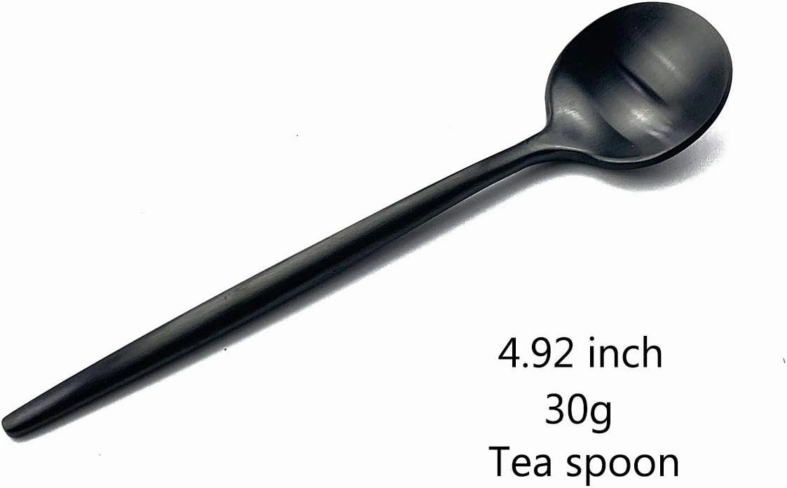 Gugrida Black Flatware Set, Royal 4 Piece Matte Black Handle 18/10 Stainless Steel Teaspoon Coffee Spoon 4.94", Camping Cutlery Silverware Travel Utensils Set Tableware