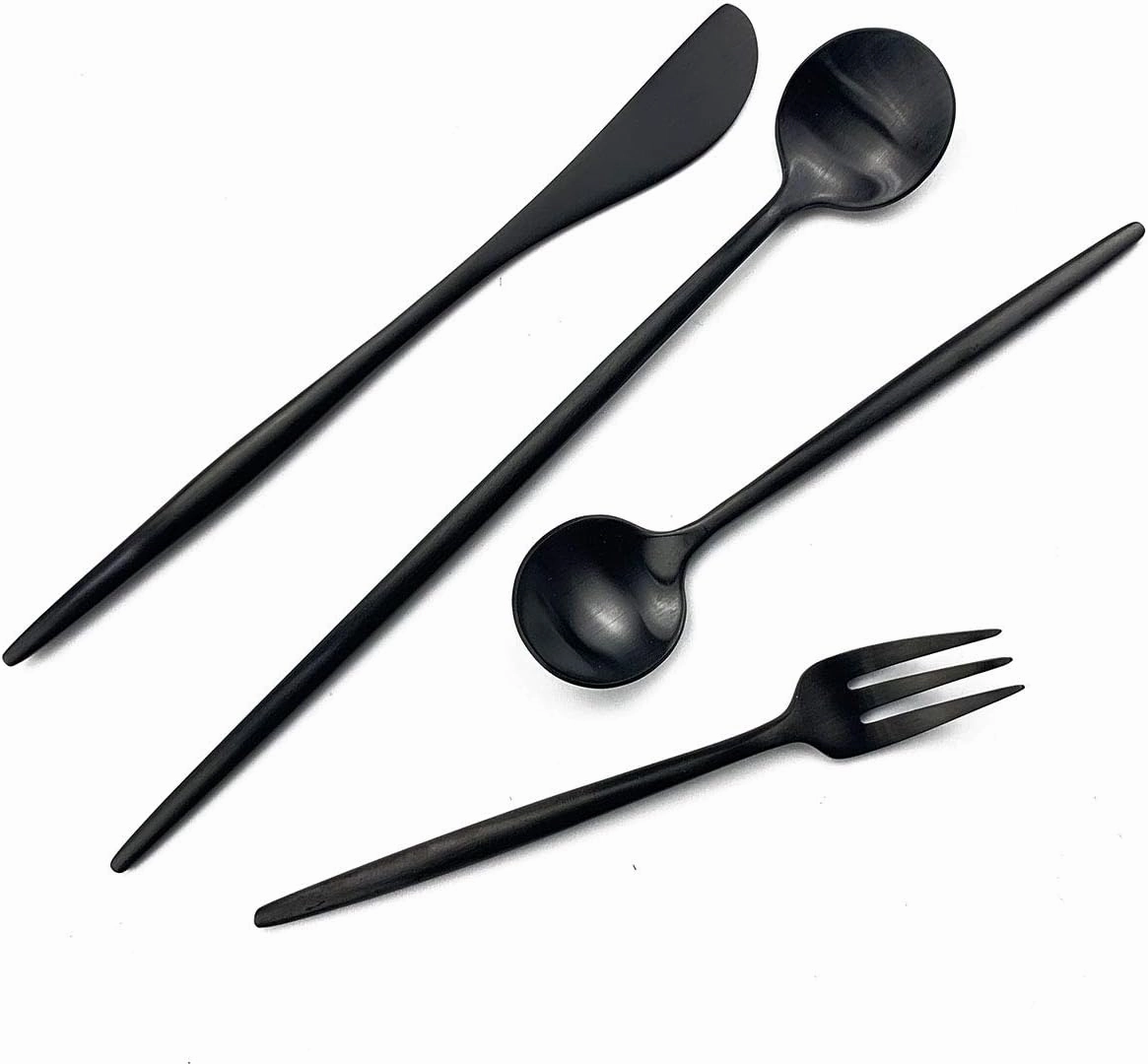 Gugrida Black Flatware Set, Royal 4 Piece Matte Black Handle 18/10 Stainless Steel Teaspoon Coffee Spoon 4.94", Camping Cutlery Silverware Travel Utensils Set Tableware