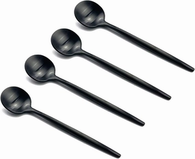 Gugrida Black Flatware Set, Royal 4 Piece Matte Black Handle 18/10 Stainless Steel Teaspoon Coffee Spoon 4.94", Camping Cutlery Silverware Travel Utensils Set Tableware