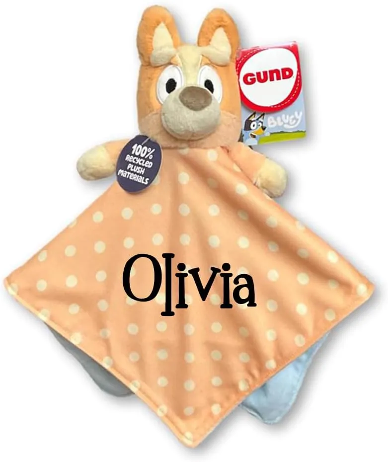 GUND Bingo Sustainably Soft Plush Lovey, Made with Recycled Materials, Baby Blanket with Stuffed Animal, Orange, 13” (Personalized)