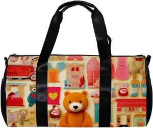 Gym Bag for Women,Small Gym Bag for Men,Cartoon Doodle Cartoon Bear,Overnight Bag