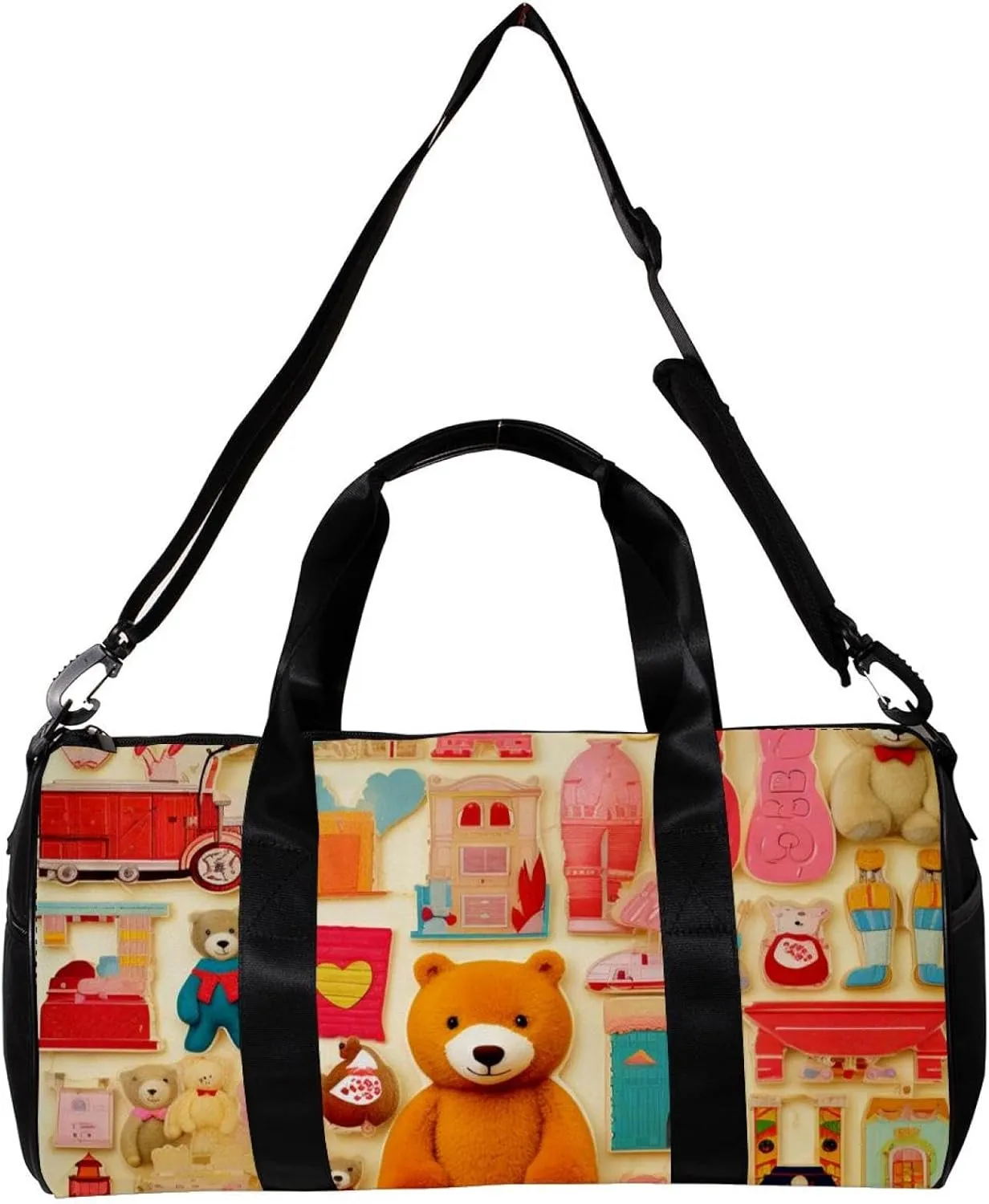 Gym Bag for Women,Small Gym Bag for Men,Cartoon Doodle Cartoon Bear,Overnight Bag