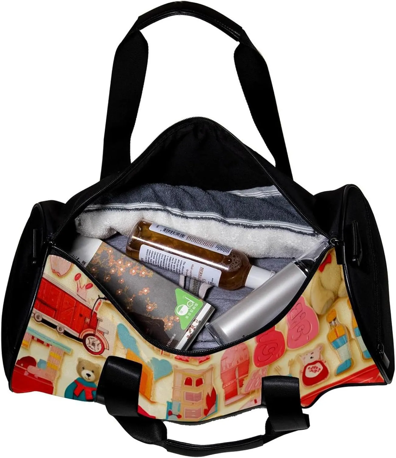 Gym Bag for Women,Small Gym Bag for Men,Cartoon Doodle Cartoon Bear,Overnight Bag