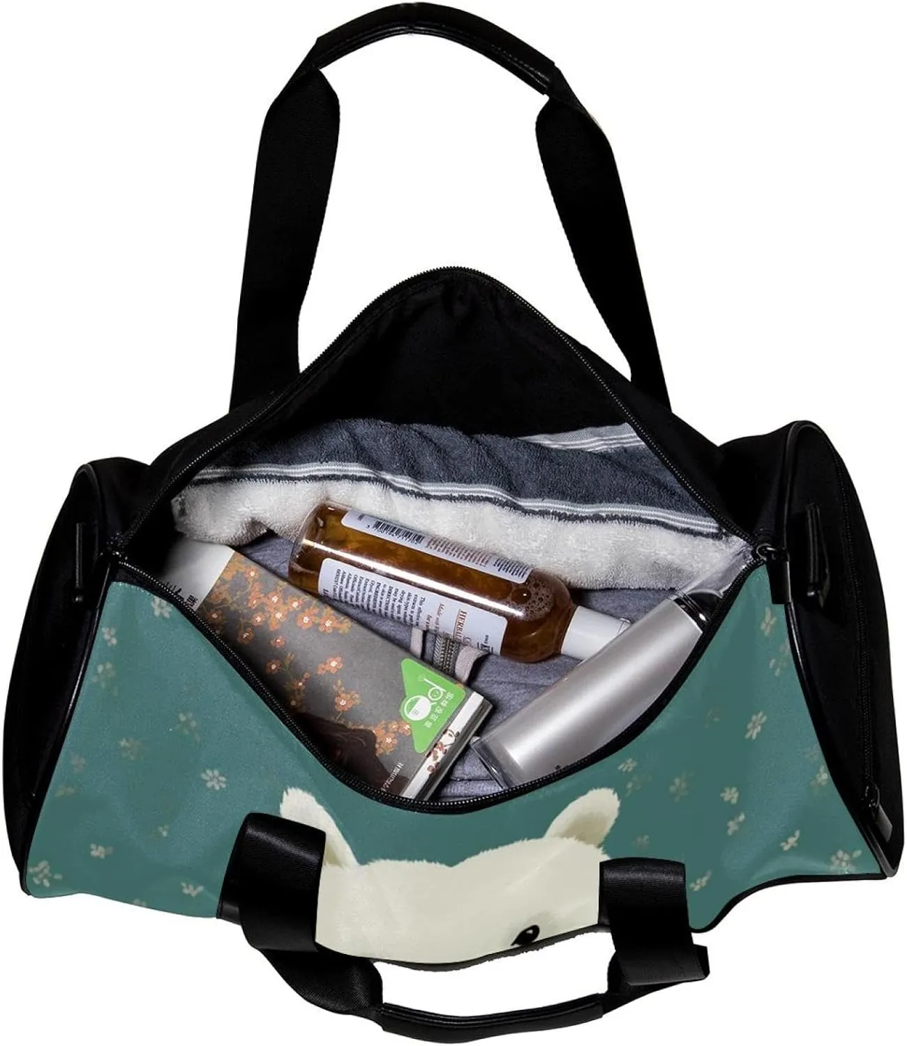 Gym Bag for Women,Small Gym Bag for Men,White Bear Dot Cartoon,Overnight Bag