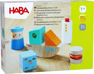 HABA Discovery Building Blocks Boat - Montessori Wooden Toys, Toddler Learning Toys 1-3, Educational Sensory Stacking Blocks, Made in Germany