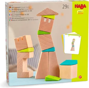 HABA Kids Building Blocks Set Crooked Tower, 19 Wooden Blocks and 6 Wedges with Pattern Cards for Toddlers 4 , Wood Stacking Toys Made in Germany
