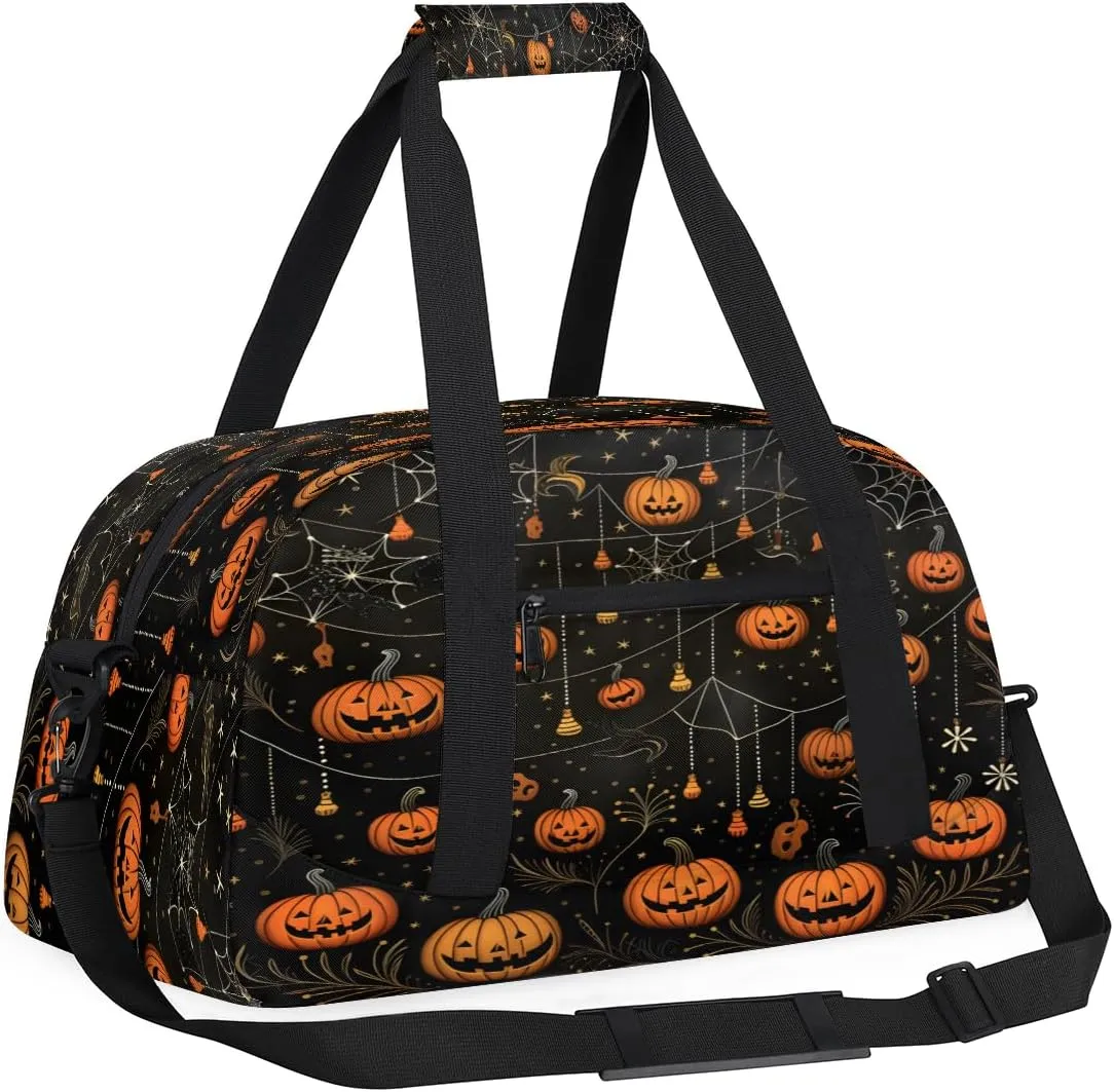 Halloween Trick Treat Kids Overnighter Duffel Bags for Boys, Carry-On Size Sports Gym Bag with Front Zipper Pocket for School Practice or Overnight Travel Weekender Sleepover Tote Bag